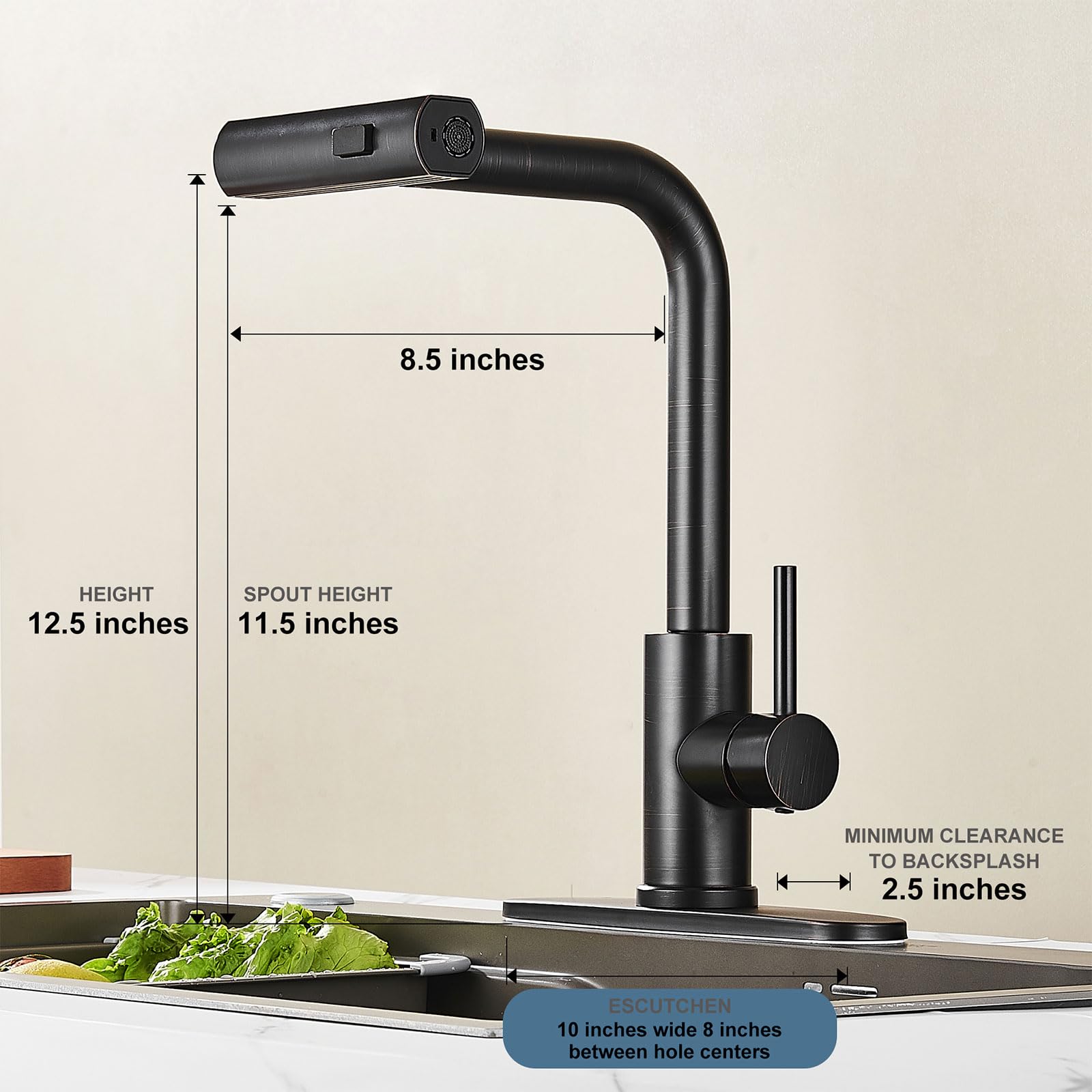 AVSIILE Kitchen Faucet with Pull Down Sprayer, Black Waterfall Touch Single Hole Stainless Steel Kitchen Sink Faucets, Commercial Modern Single Handle Faucets for Kitchen Sinks with Pull-Down Sprayer