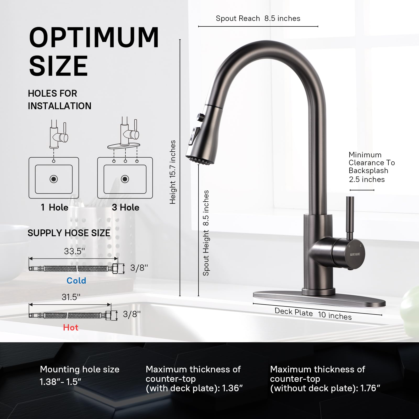 WEWE Single Handle High Arc Brushed Nickel Pull Out Kitchen Faucet,Single Level Stainless Steel Kitchen Sink Faucets with Pull Down Sprayer