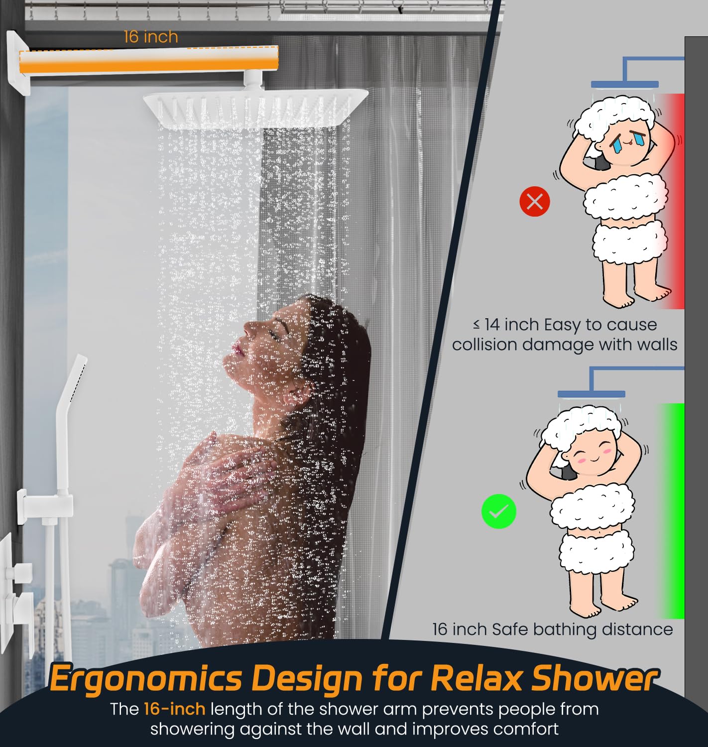 SR SUN RISE Shower Faucet Set Bathroom Square Rain Shower Head with Handheld Spray Wall Mounted Rainfall Shower Fixtures Brushed Nickel Shower Faucet Trim Repair Kits (Contain Shower Valve)