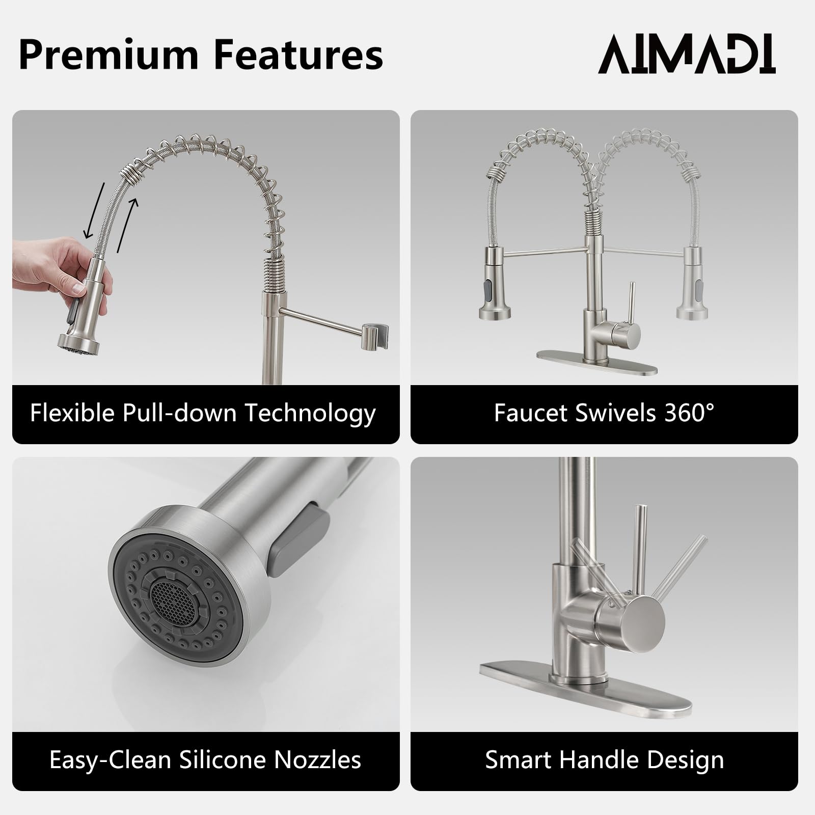 AIMADI Black Kitchen Faucet with Sprayer - Commercial Faucet Kitchen Single Handle Spring Pull Down Kitchen Sink Faucet with LED Light,Matte Black