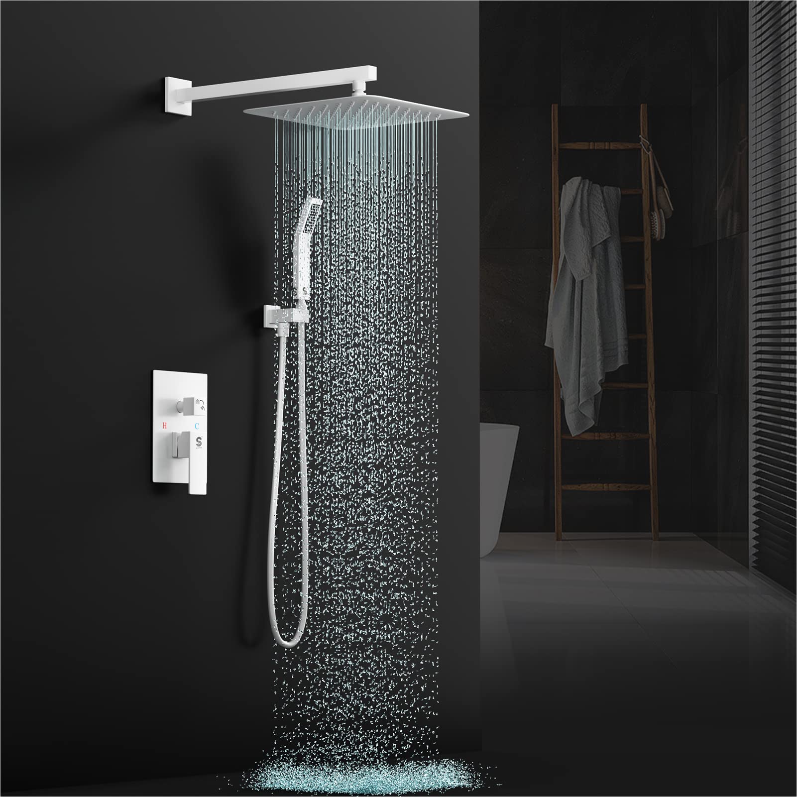 SR SUN RISE Shower Faucet Set Bathroom Square Rain Shower Head with Handheld Spray Wall Mounted Rainfall Shower Fixtures Brushed Nickel Shower Faucet Trim Repair Kits (Contain Shower Valve)