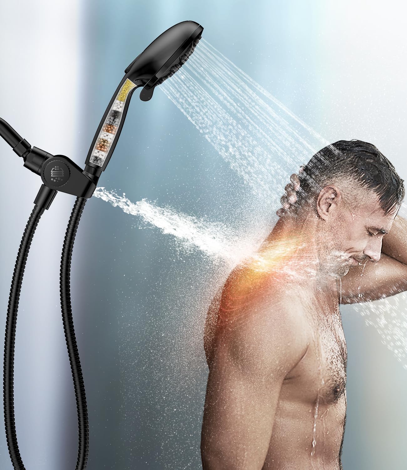 MakeFit Filtered Shower Head with Handheld Combo - Dual 2-in-1 Spa System with Massage Shower Head and 10 Modes Hand Held Shower Head, High Pressure, Built in Power Wash Mode (Chrome)