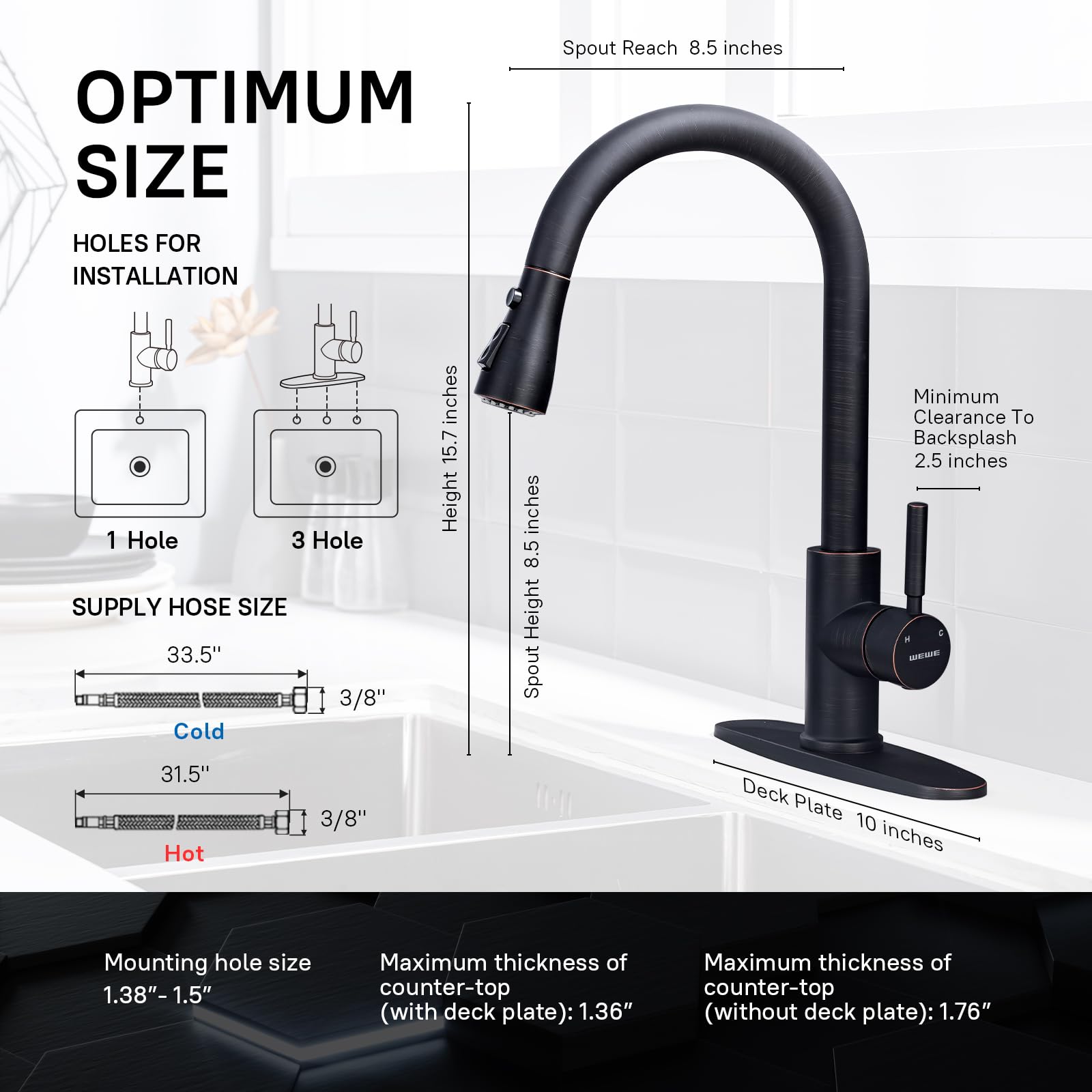 WEWE Single Handle High Arc Brushed Nickel Pull Out Kitchen Faucet,Single Level Stainless Steel Kitchen Sink Faucets with Pull Down Sprayer