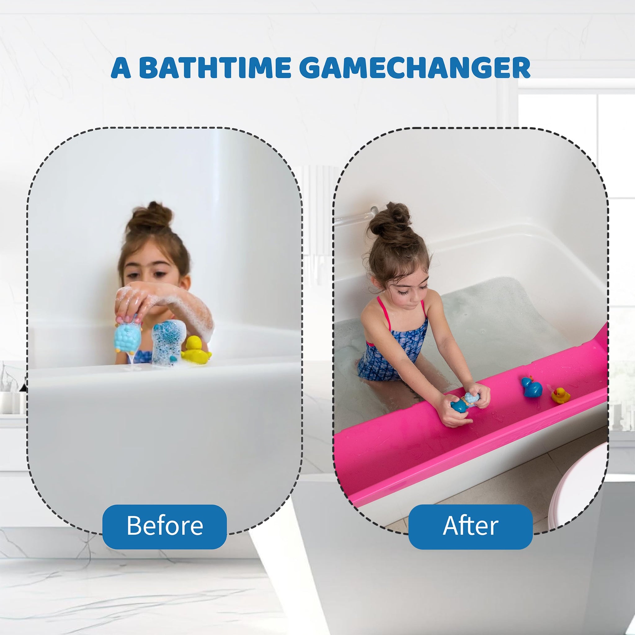 Tub Topper® Bathtub Splash Guard Play Shelf Area -Toy Tray Caddy Holder Storage -Suction Cups Attach to Bath Tub -No Mess Water Spill in Bathroom -Fun for Toddlers Kids Baby