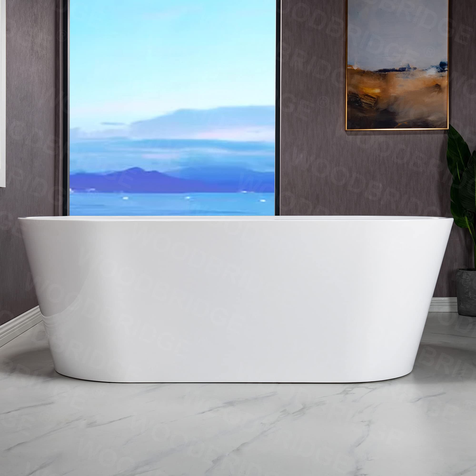 WOODBRIDGE 67" Acrylic Freestanding Bathtub Contemporary Soaking Tub, White Acrylic (Matte Black Drain/Overflow), B0013-MB-Drain &O