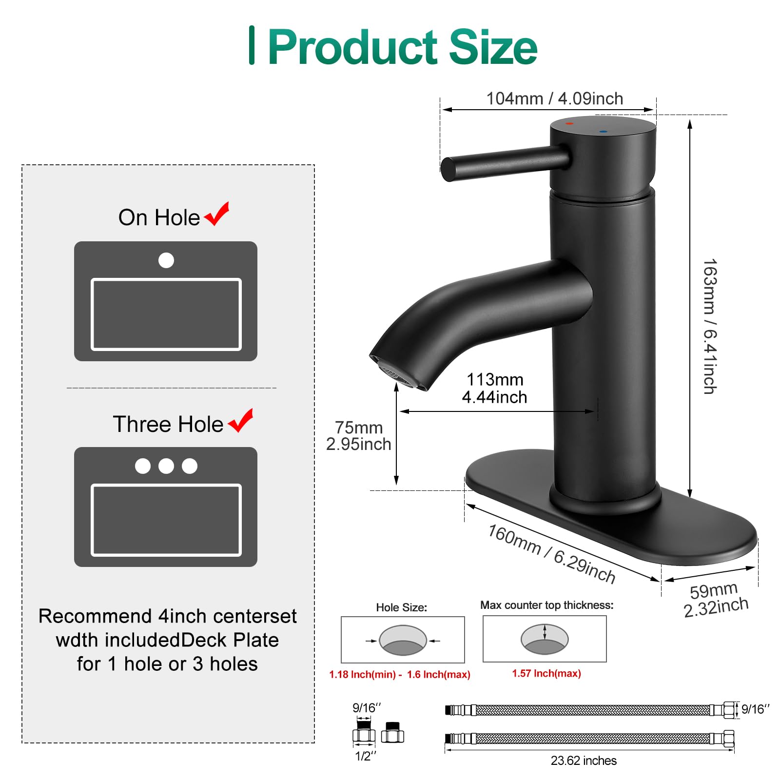 Black Bathroom Faucet Single Handle Bathroom Sink Faucet with Pop-up Drain Rv Lavatory Vessel Faucet Basin Mixer Tap with Deck Plate