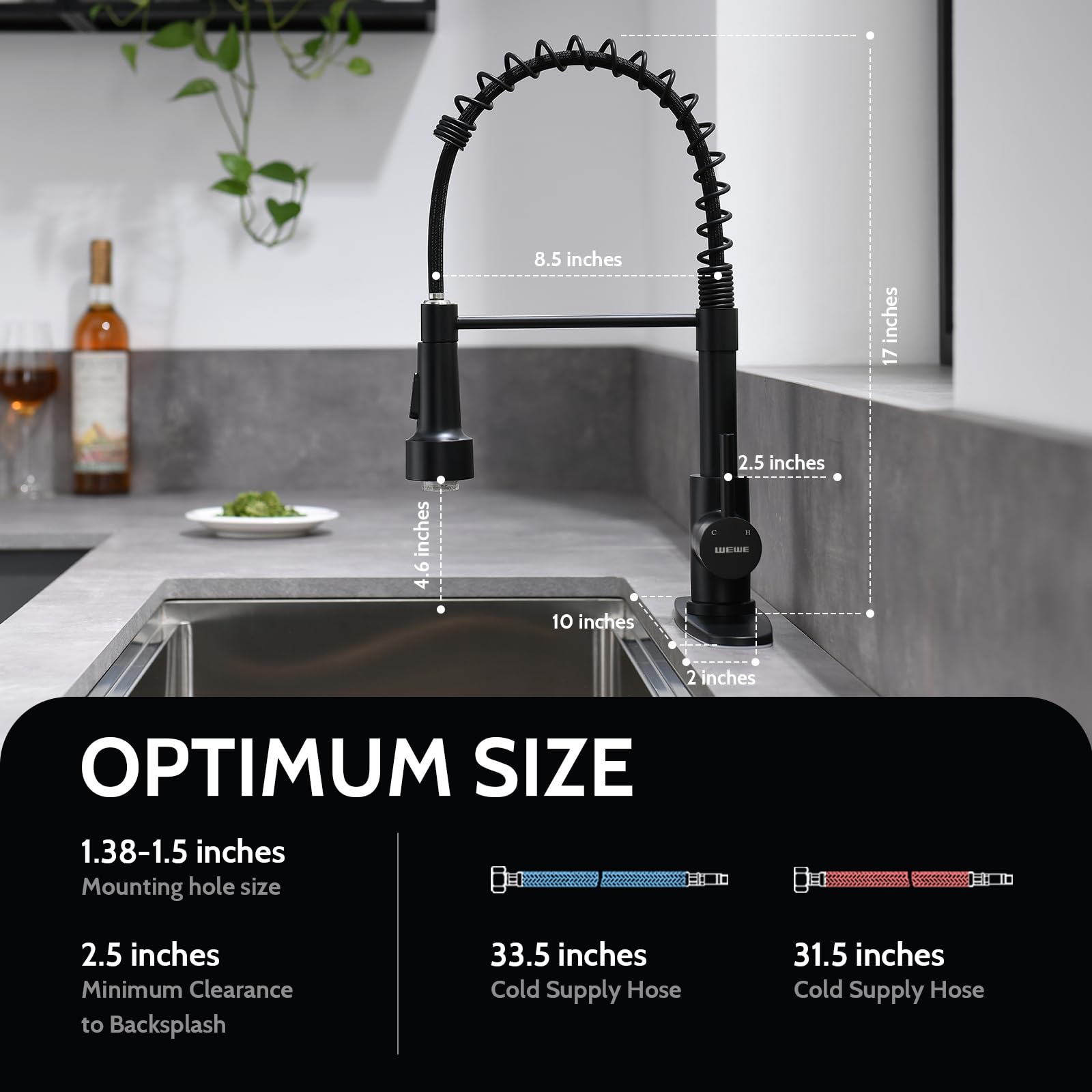 WEWE Kitchen Faucets with Pull Down Sprayer Commercial Industrial Stainless Steel Single Handle Single Hole Spring Farmhouse RV Sink Faucet, Matte Black