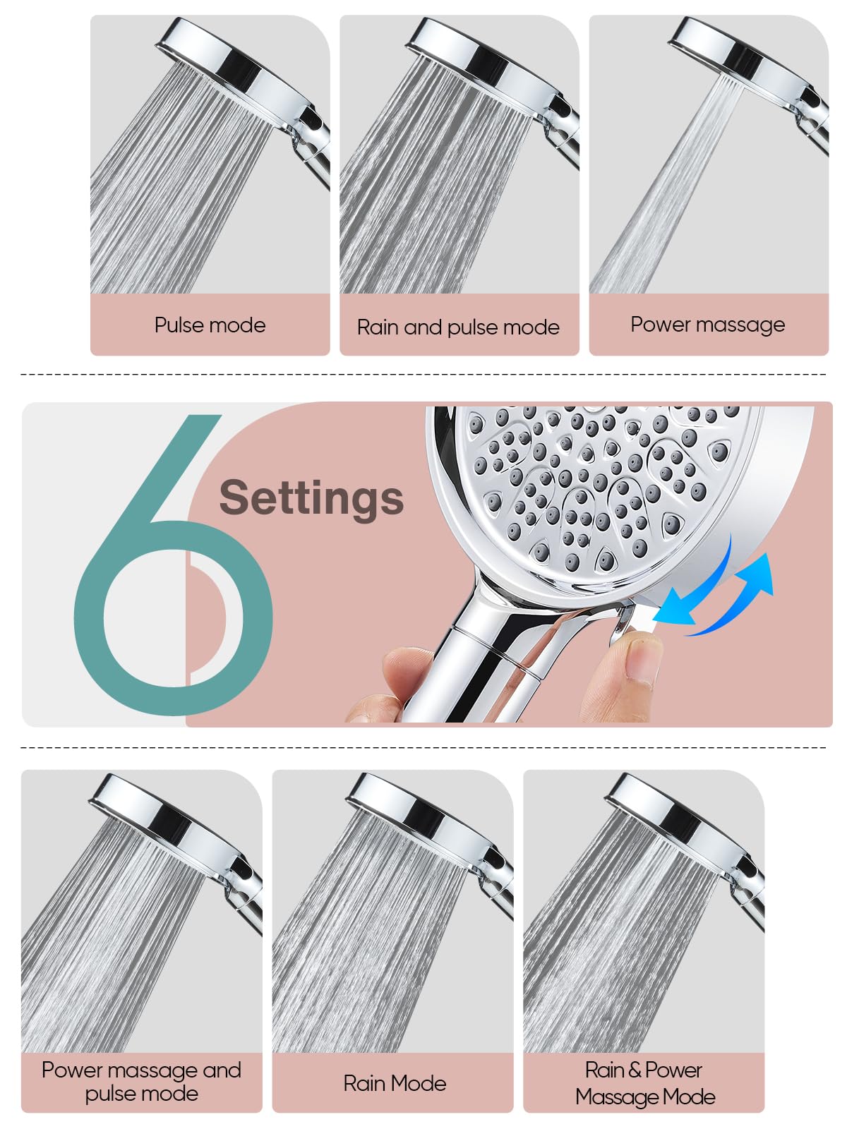 Cobbe Filtered Shower Head with Handheld, High Pressure 6 Spray Mode Showerhead with Filters, Water Softener Filters Beads for Hard Water - Remove Chlorine - Reduces Dry Itchy Skin, Matte Black