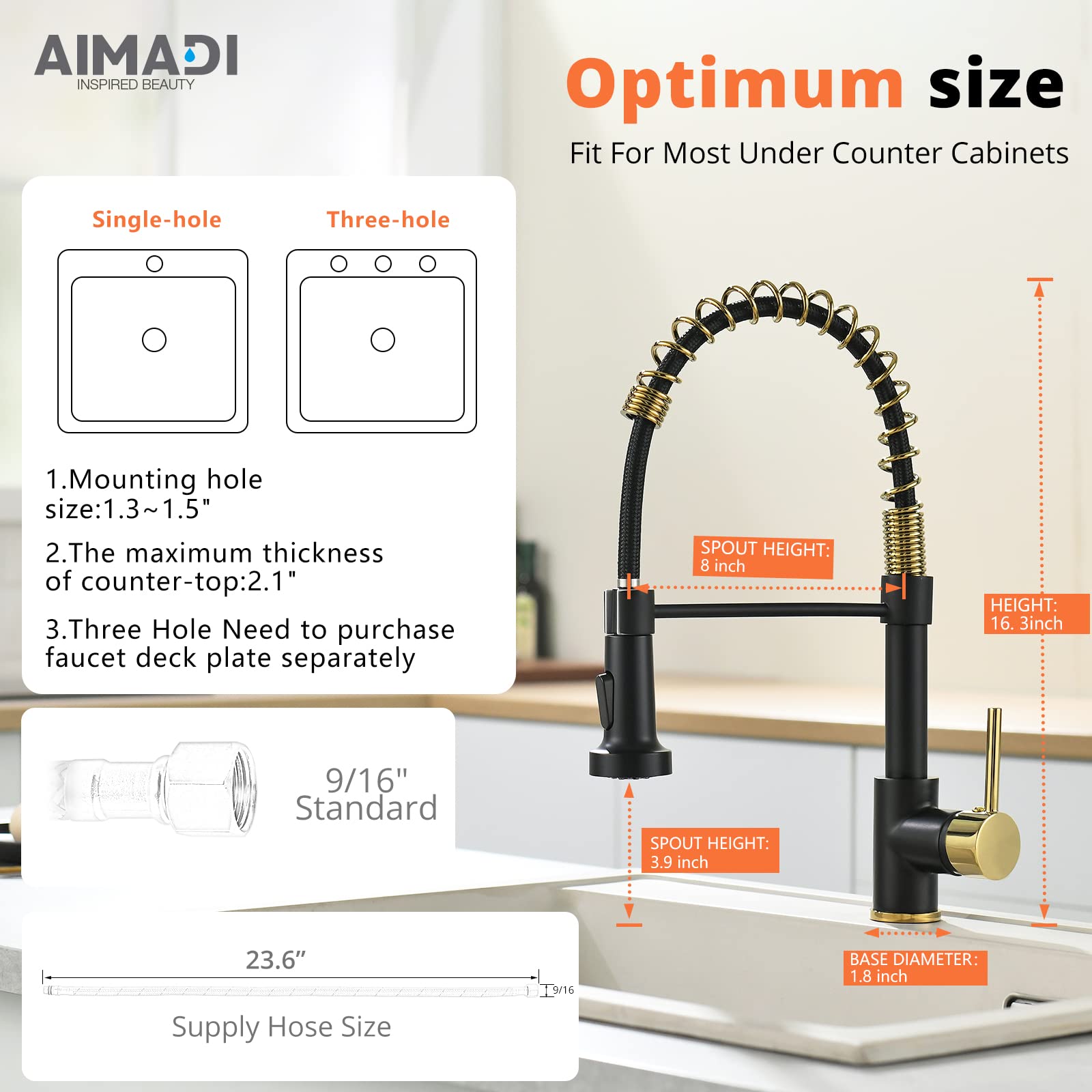 AIMADI Black Kitchen Faucet with Sprayer - Commercial Faucet Kitchen Single Handle Spring Pull Down Kitchen Sink Faucet with LED Light,Matte Black