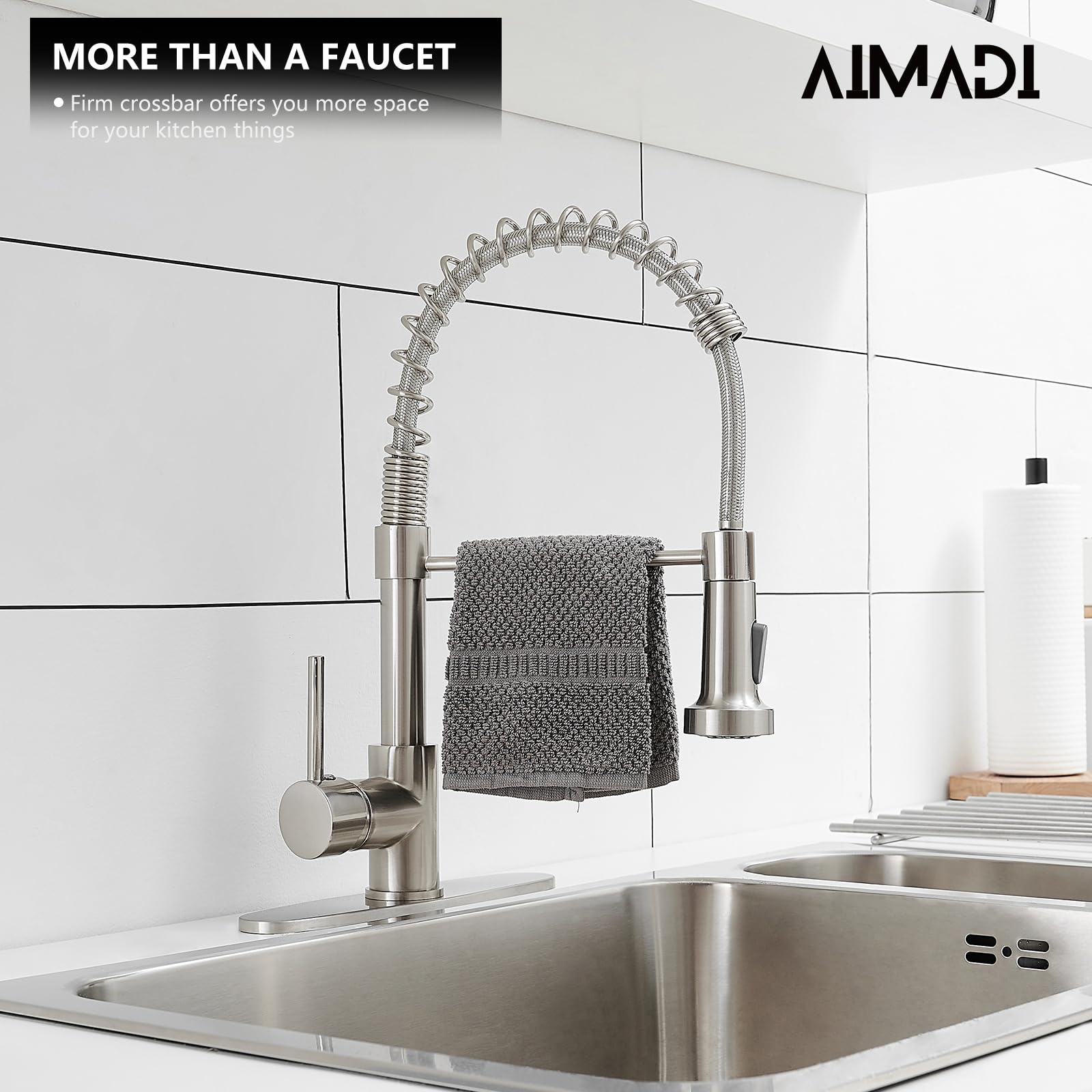 AIMADI Black Kitchen Faucet with Sprayer - Commercial Faucet Kitchen Single Handle Spring Pull Down Kitchen Sink Faucet with LED Light,Matte Black