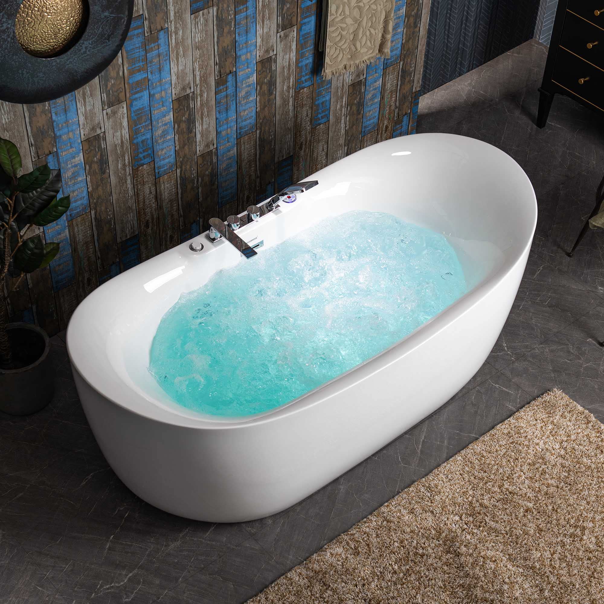 WOODBRIDGE 72" x 35-3/8" Whirlpool Water Jetted and Air Bubble Freestanding Heated Soaking Combination Bathtub with LED control panel,BJ-400