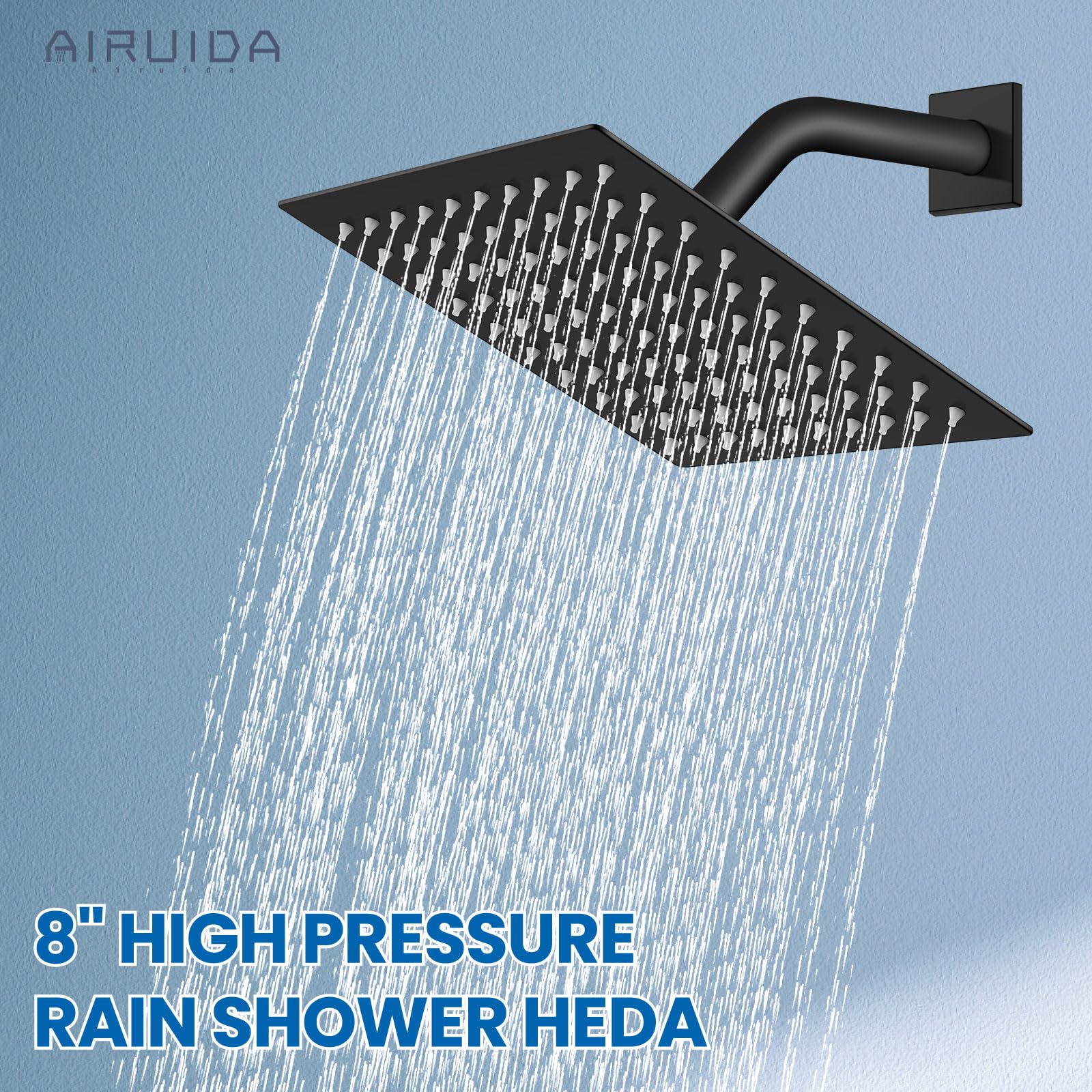 Airuida Shower Faucet Set with 8 Inch Rainfall Square Showerhead and Tub Spout Bathtub Faucet Kit Shower Tub Faucet Set Complete Tub Shower Trim Kit with Solid Brass Rough-in Valve Matte Black