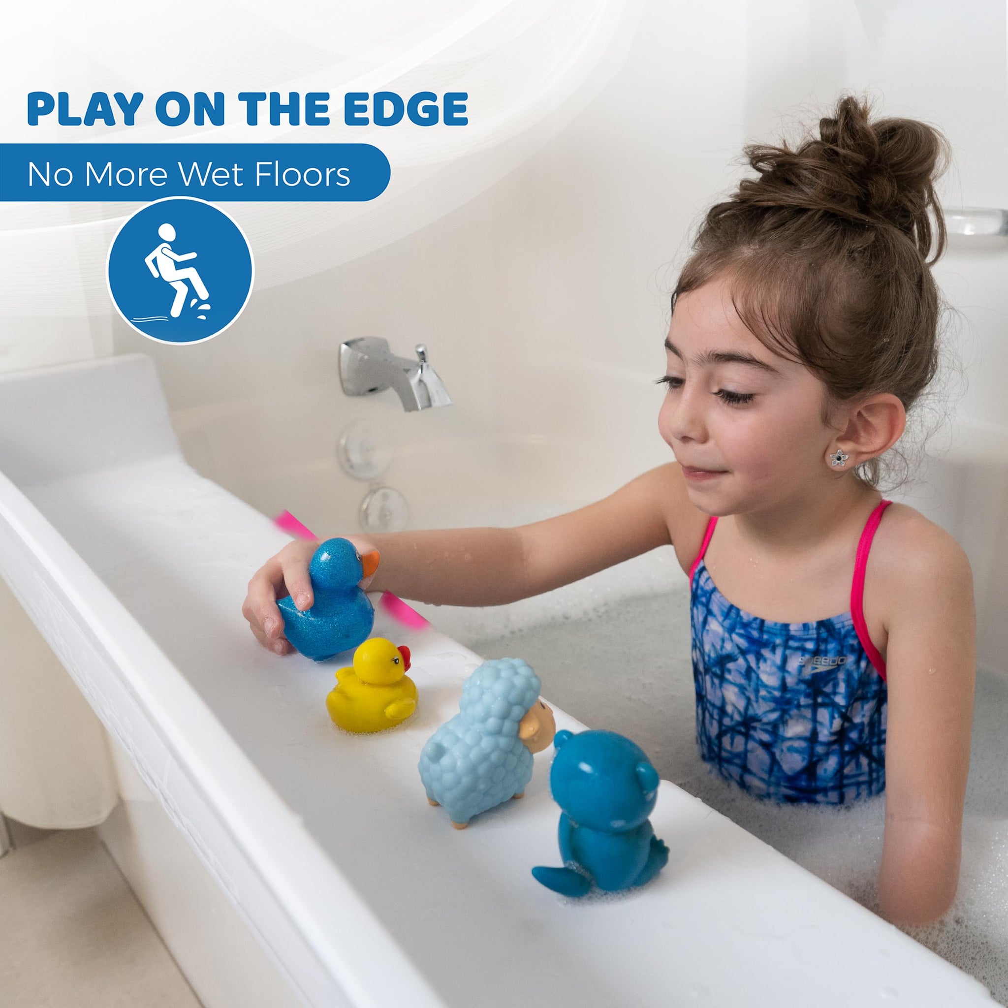 Tub Topper® Bathtub Splash Guard Play Shelf Area -Toy Tray Caddy Holder Storage -Suction Cups Attach to Bath Tub -No Mess Water Spill in Bathroom -Fun for Toddlers Kids Baby