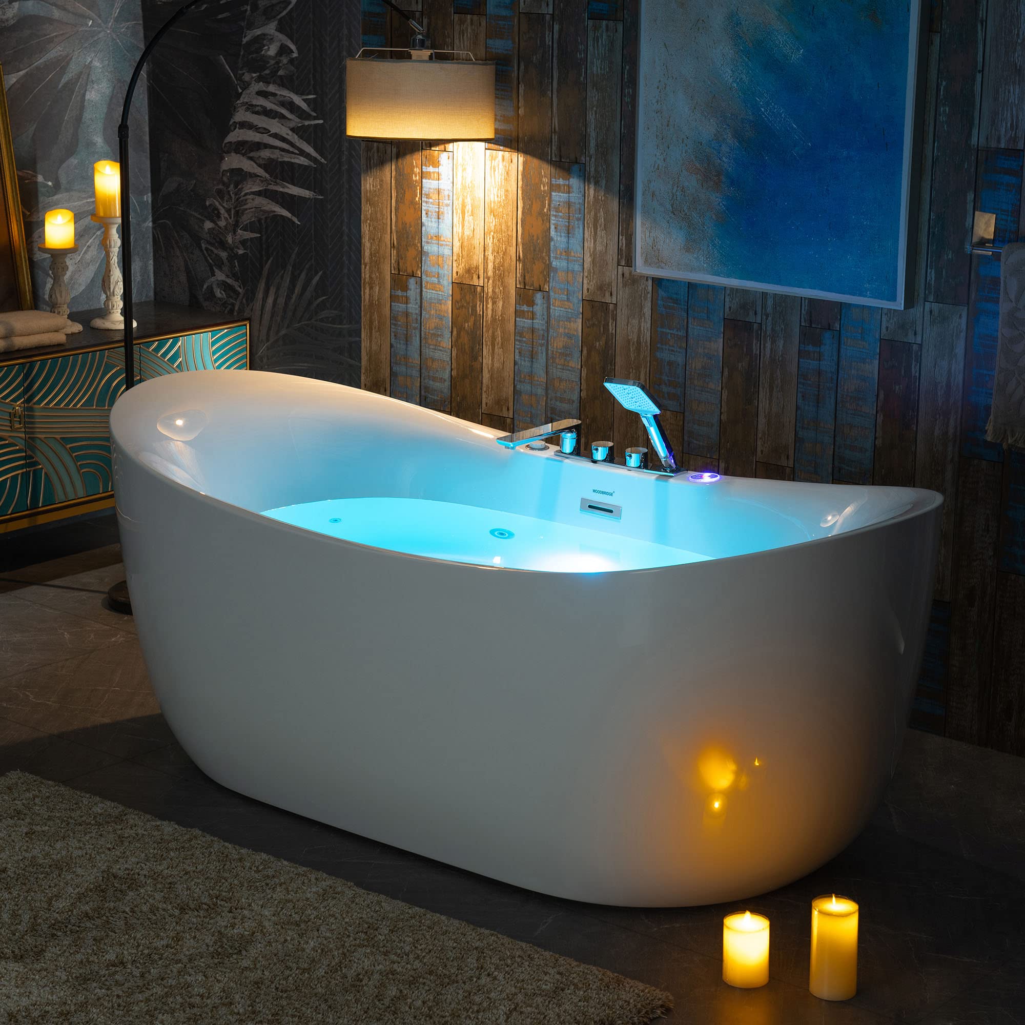 WOODBRIDGE 72" x 35-3/8" Whirlpool Water Jetted and Air Bubble Freestanding Heated Soaking Combination Bathtub with LED control panel,BJ-400