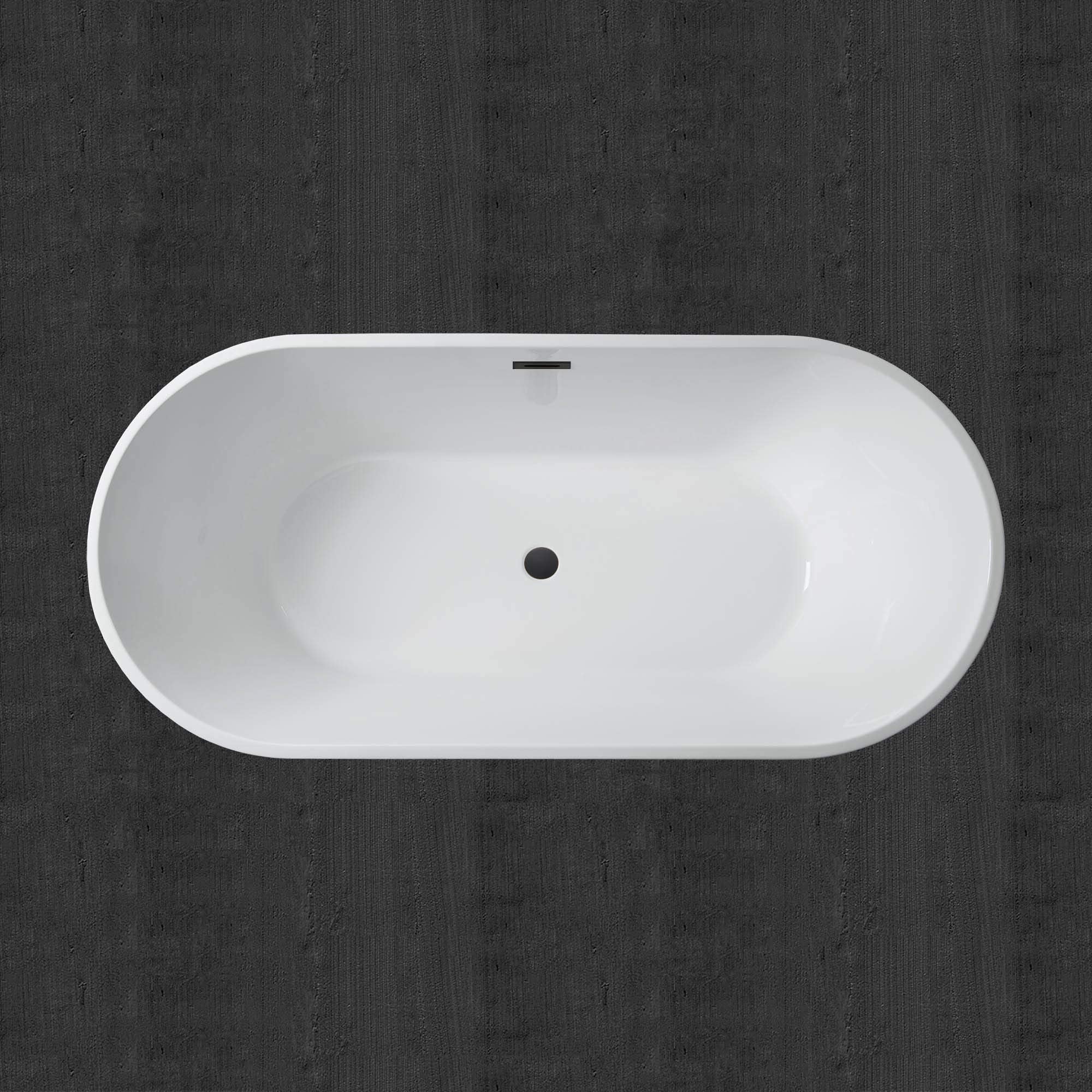 WOODBRIDGE 67" Acrylic Freestanding Bathtub Contemporary Soaking Tub, White Acrylic (Matte Black Drain/Overflow), B0013-MB-Drain &O