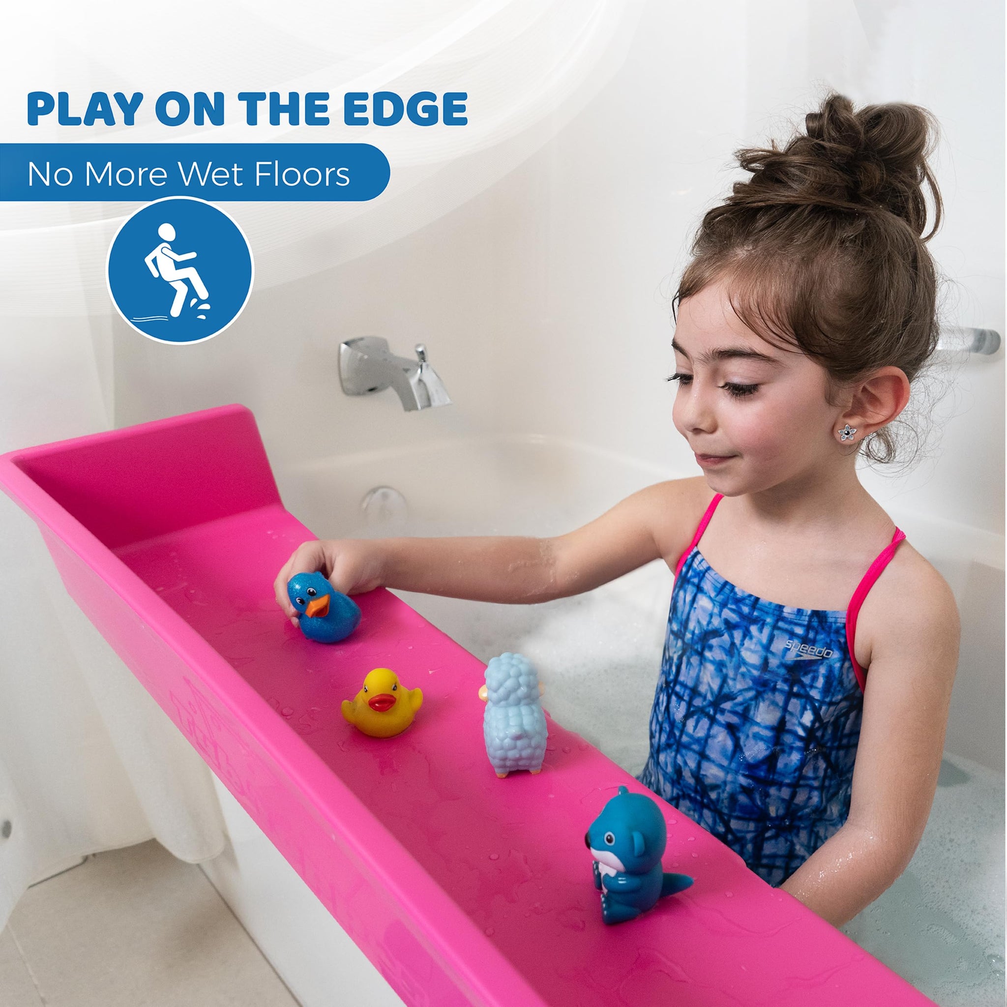 Tub Topper® Bathtub Splash Guard Play Shelf Area -Toy Tray Caddy Holder Storage -Suction Cups Attach to Bath Tub -No Mess Water Spill in Bathroom -Fun for Toddlers Kids Baby