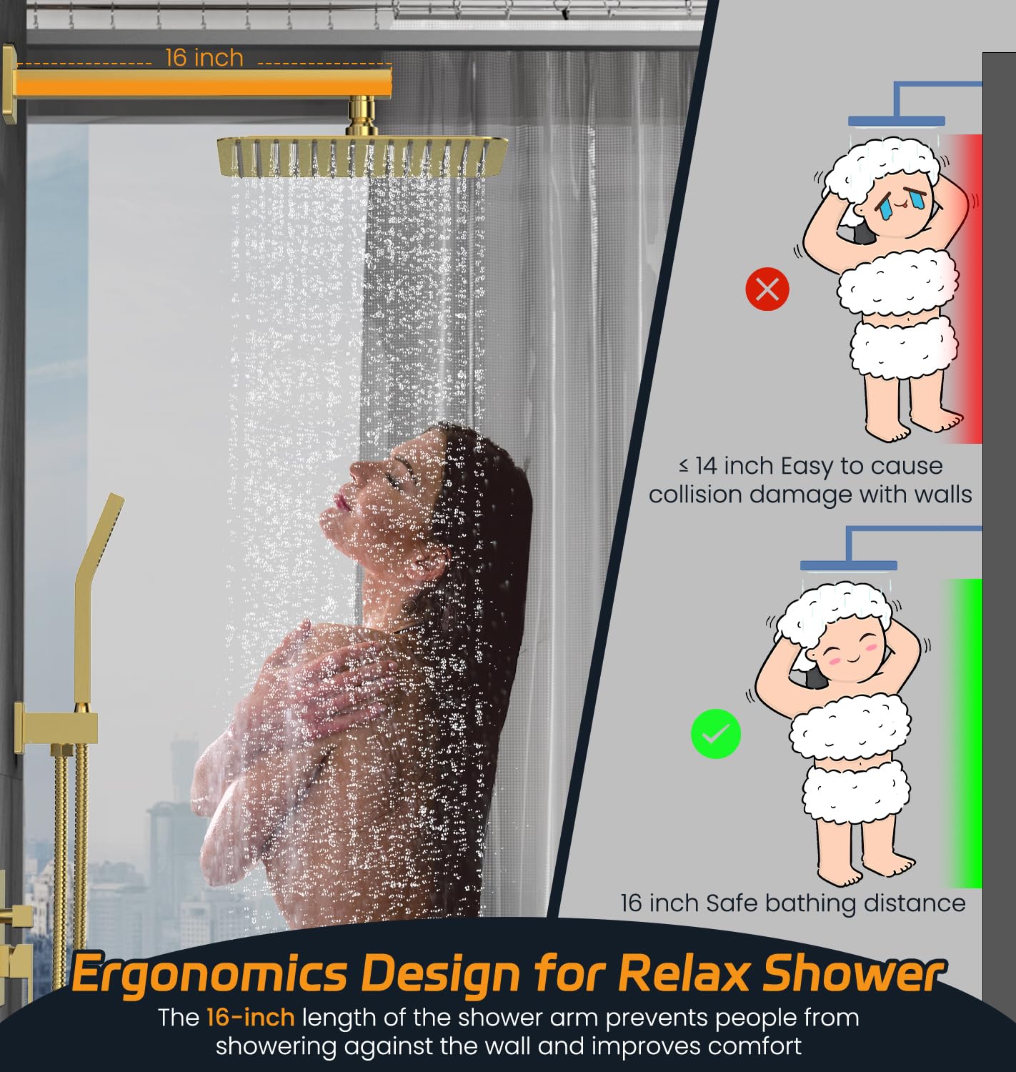 SR SUN RISE Shower Faucet Set Bathroom Square Rain Shower Head with Handheld Spray Wall Mounted Rainfall Shower Fixtures Brushed Nickel Shower Faucet Trim Repair Kits (Contain Shower Valve)