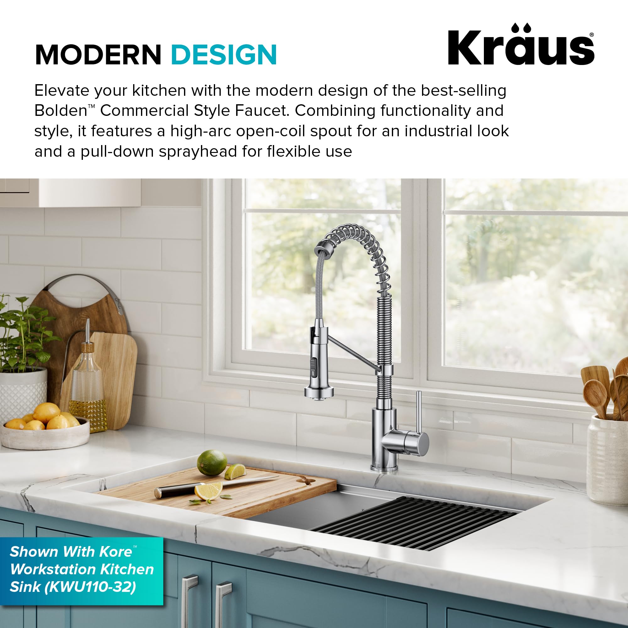 KRAUS Bolden Commercial Style Pull-Down Single Handle 18-Inch Kitchen Faucet in Brushed Brass/Matte Black, KPF-1610BBMB