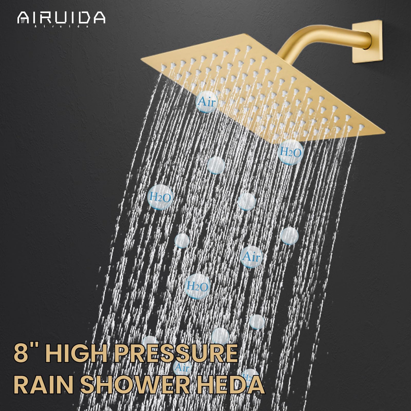 Airuida Shower Faucet Set with 8 Inch Rainfall Square Showerhead and Tub Spout Bathtub Faucet Kit Shower Tub Faucet Set Complete Tub Shower Trim Kit with Solid Brass Rough-in Valve Matte Black