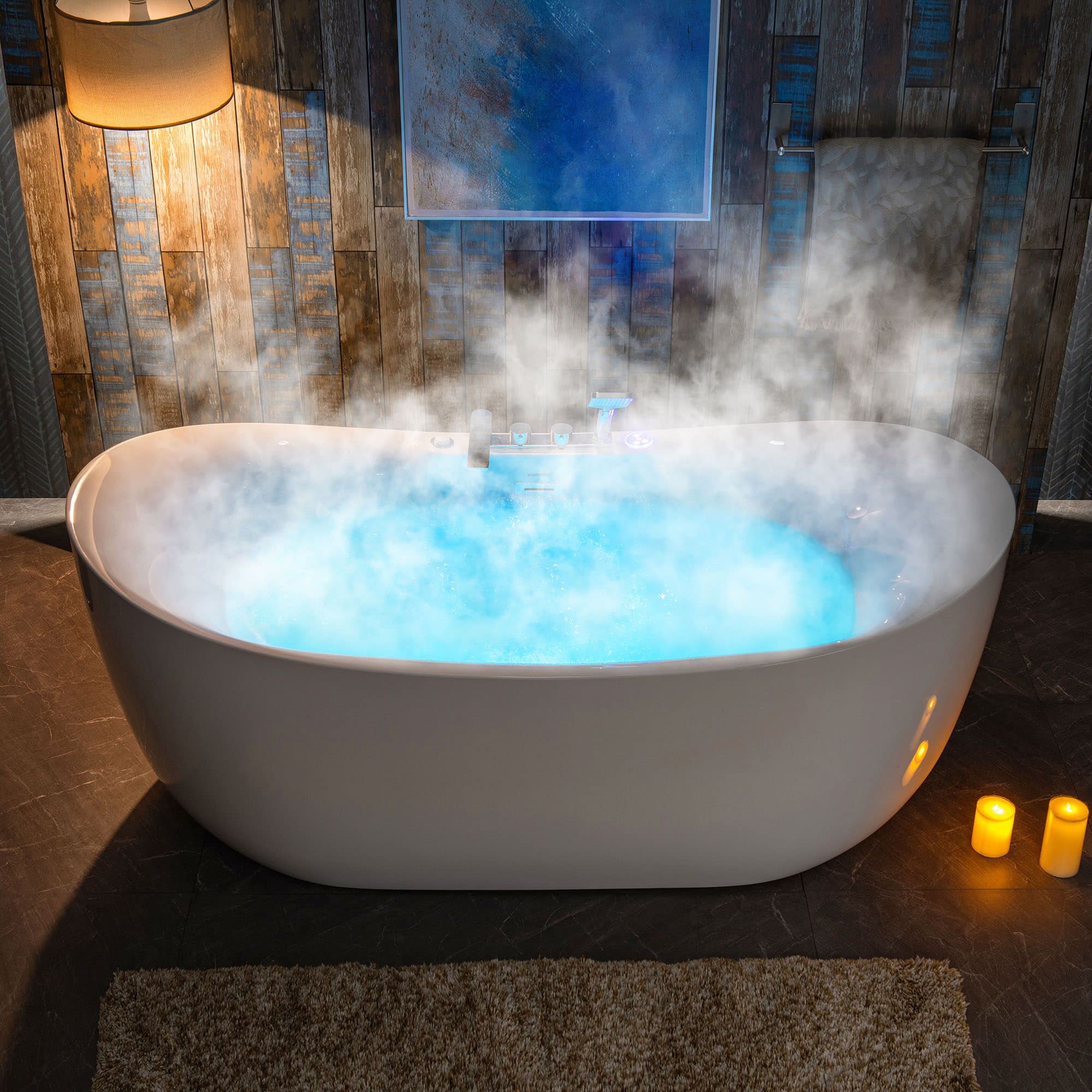 WOODBRIDGE 72" x 35-3/8" Whirlpool Water Jetted and Air Bubble Freestanding Heated Soaking Combination Bathtub with LED control panel,BJ-400