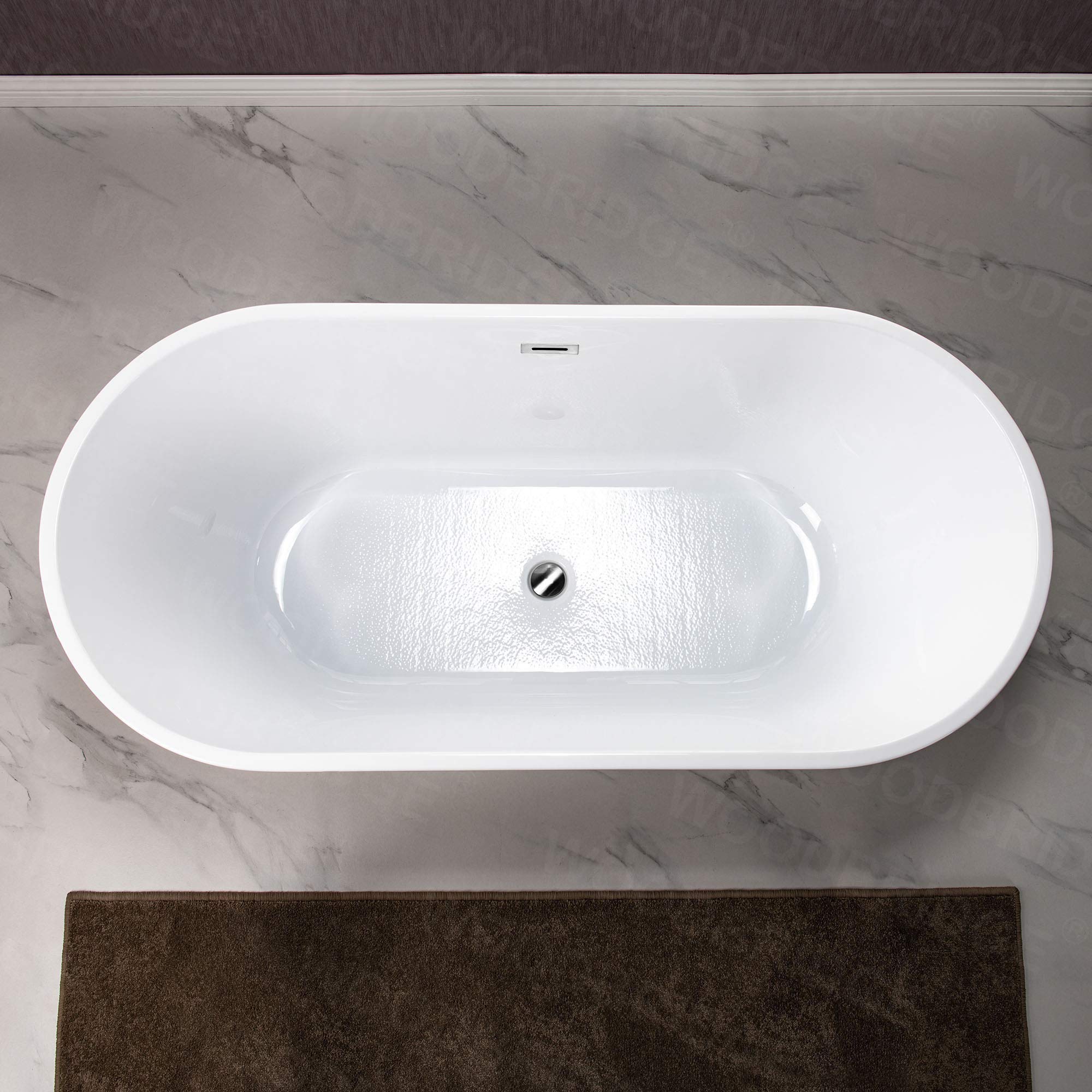 WOODBRIDGE 67" Acrylic Freestanding Bathtub Contemporary Soaking Tub, White Acrylic (Matte Black Drain/Overflow), B0013-MB-Drain &O