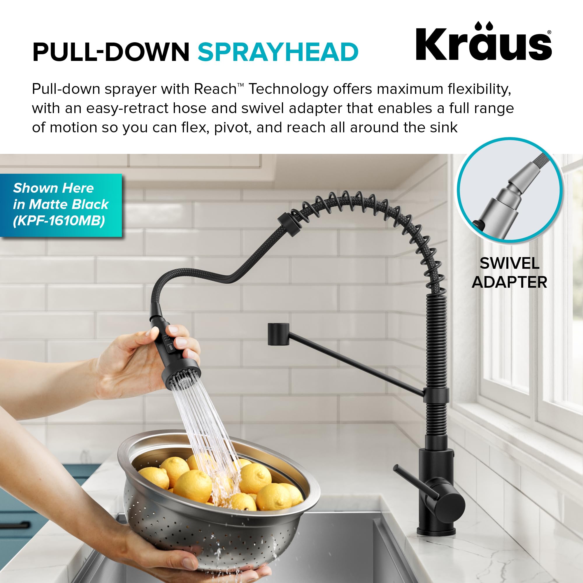 KRAUS Bolden Commercial Style Pull-Down Single Handle 18-Inch Kitchen Faucet in Brushed Brass/Matte Black, KPF-1610BBMB