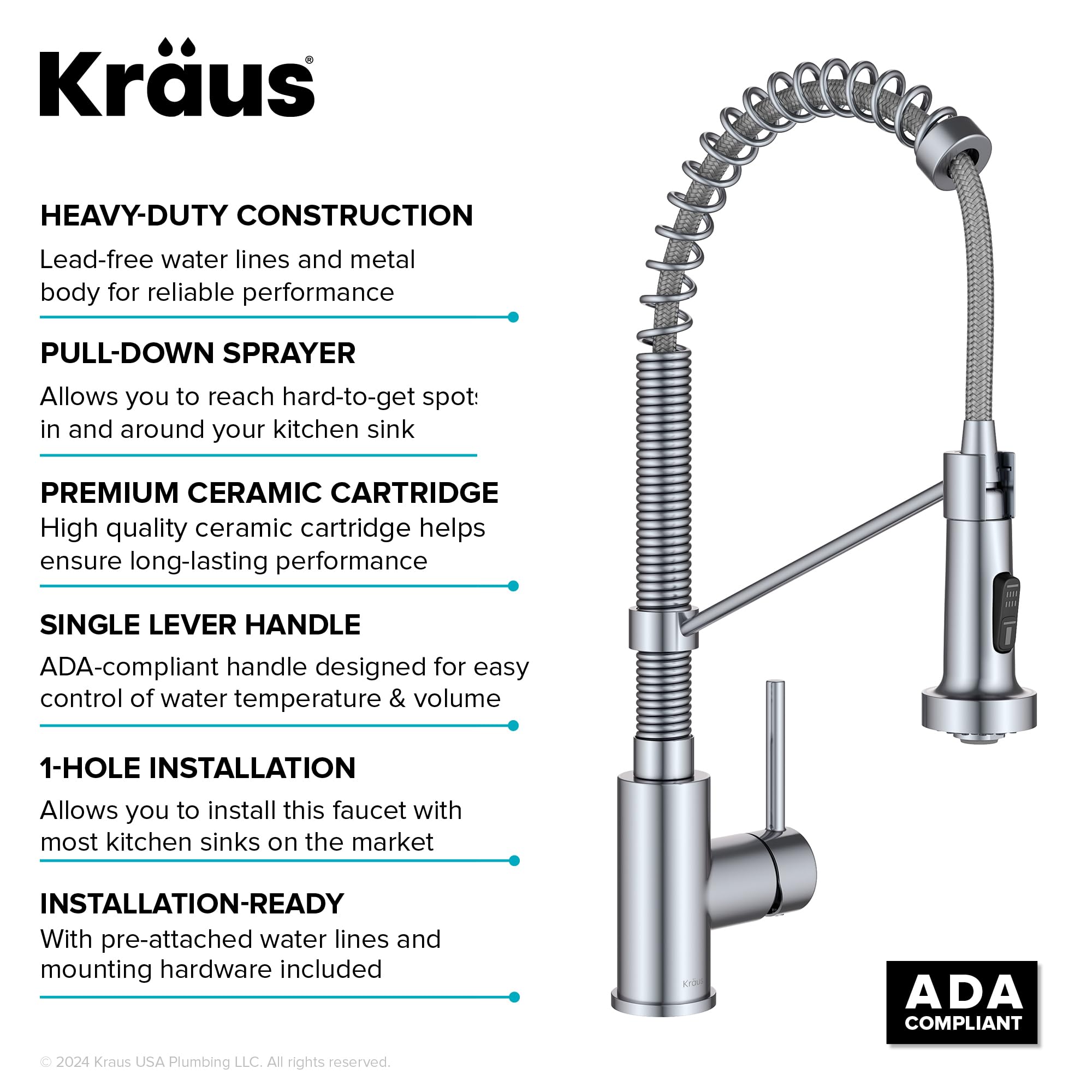 KRAUS Bolden Commercial Style Pull-Down Single Handle 18-Inch Kitchen Faucet in Brushed Brass/Matte Black, KPF-1610BBMB