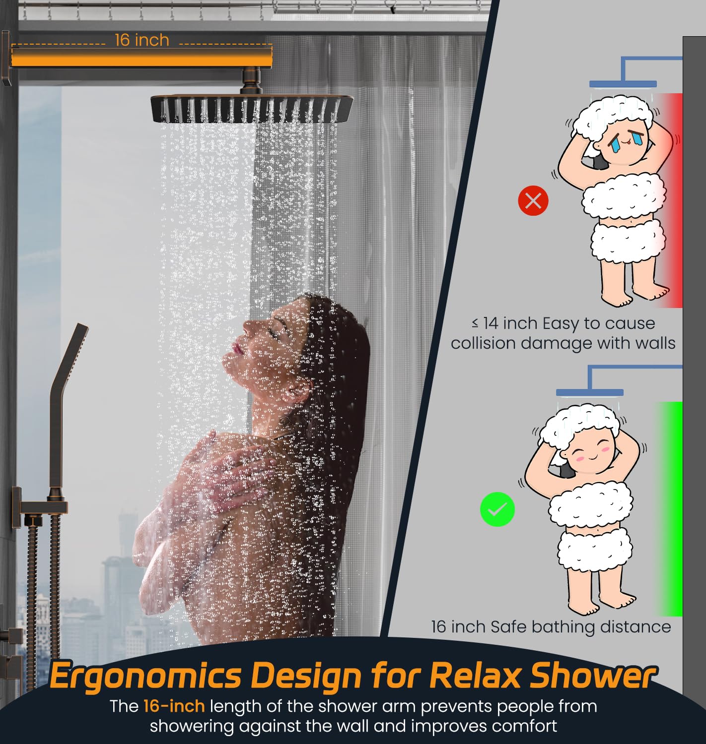 SR SUN RISE Shower Faucet Set Bathroom Square Rain Shower Head with Handheld Spray Wall Mounted Rainfall Shower Fixtures Brushed Nickel Shower Faucet Trim Repair Kits (Contain Shower Valve)