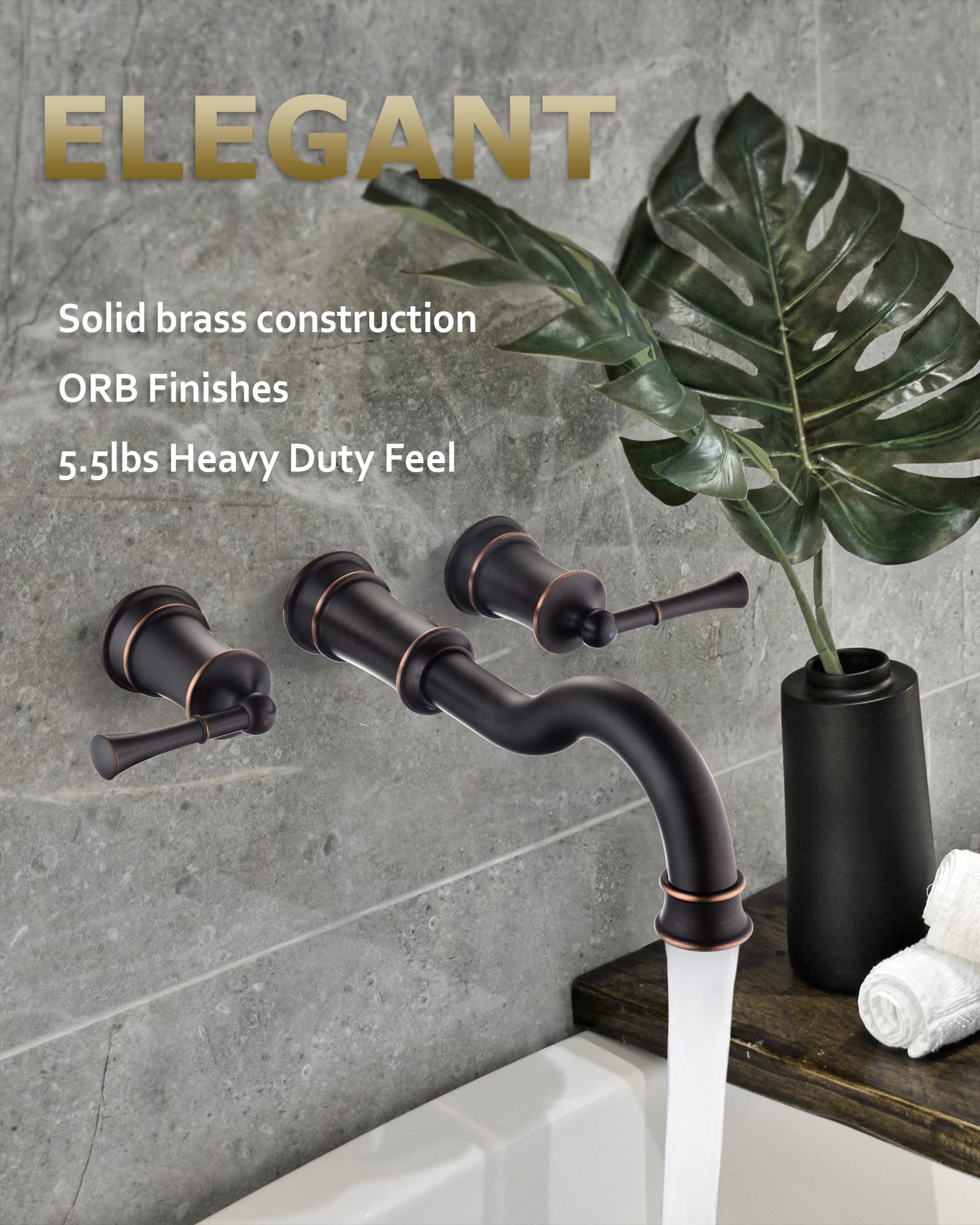 Roman Bathtub Faucet Wall Mount Widespread Tub Filler with Rough-in Valve 3 Holes 2 Lever Handle Elegant Classic Spout for Bathroom, Matte Black