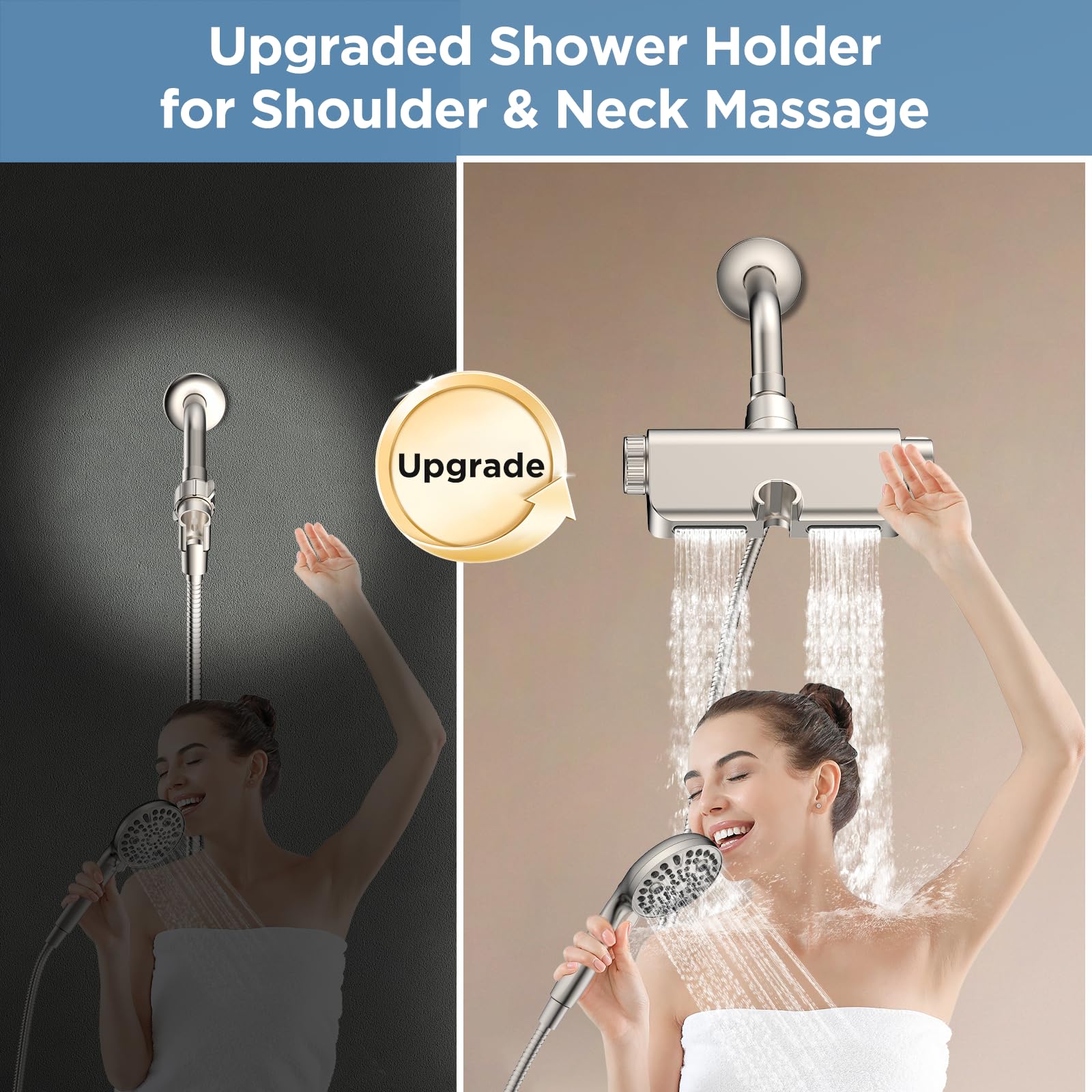 MakeFit Filtered Shower Head with Handheld Combo - Dual 2-in-1 Spa System with Massage Shower Head and 10 Modes Hand Held Shower Head, High Pressure, Built in Power Wash Mode (Chrome)