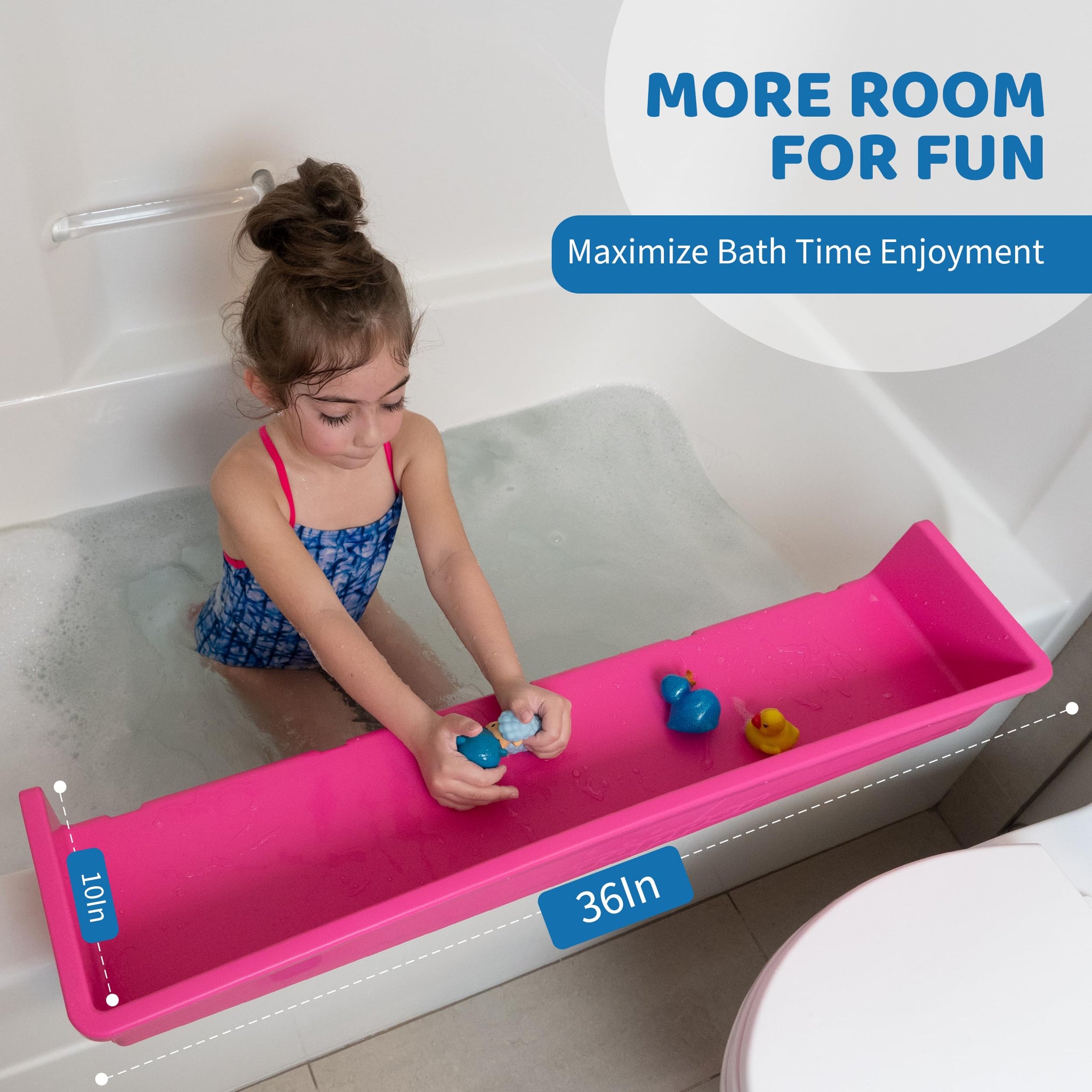 Tub Topper® Bathtub Splash Guard Play Shelf Area -Toy Tray Caddy Holder Storage -Suction Cups Attach to Bath Tub -No Mess Water Spill in Bathroom -Fun for Toddlers Kids Baby