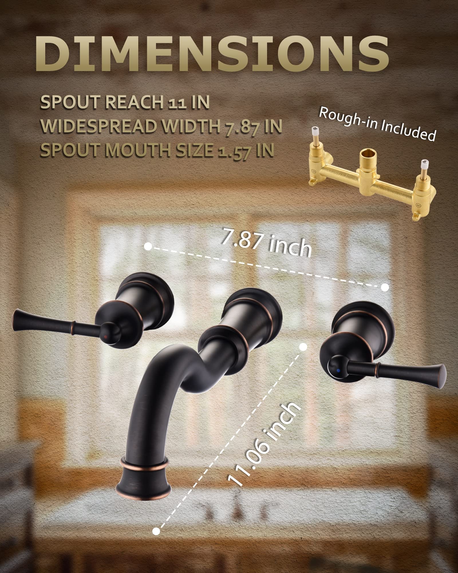 Roman Bathtub Faucet Wall Mount Widespread Tub Filler with Rough-in Valve 3 Holes 2 Lever Handle Elegant Classic Spout for Bathroom, Matte Black